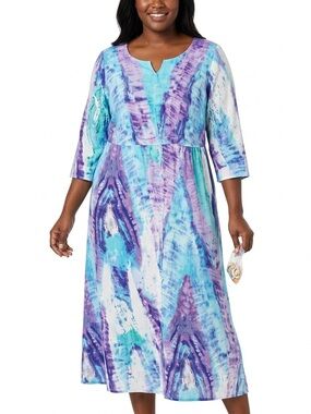 Soft Surroundings Dress‎ 1X Blue Purple Knee Length Boho Artsy Casual Lagenlook